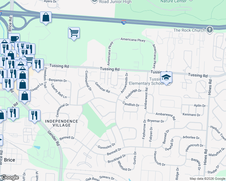 map of restaurants, bars, coffee shops, grocery stores, and more near 6887 Gemstar Road in Reynoldsburg