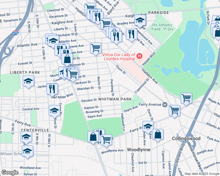 map of restaurants, bars, coffee shops, grocery stores, and more near 1325 Carl Miller Boulevard in Camden