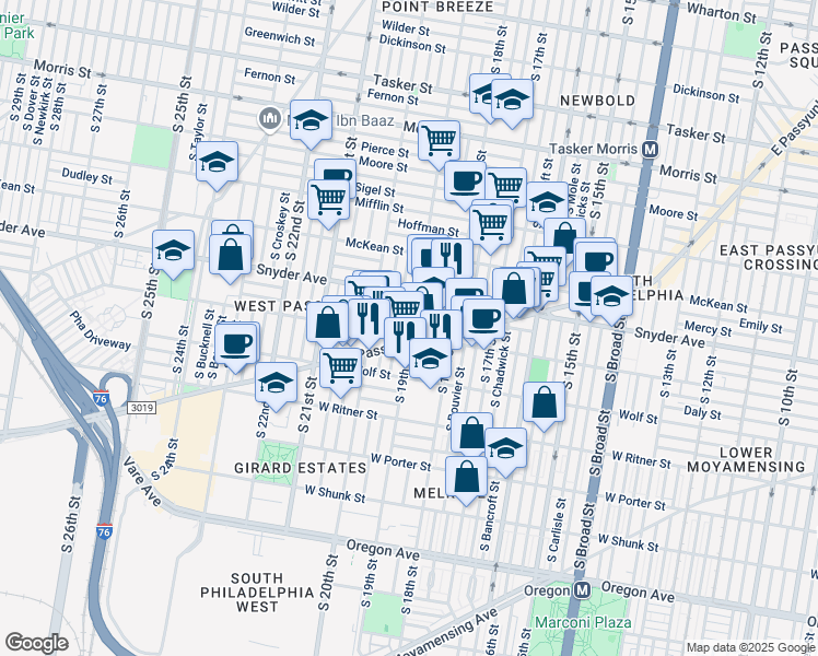 map of restaurants, bars, coffee shops, grocery stores, and more near 1914 Jackson Street in Philadelphia