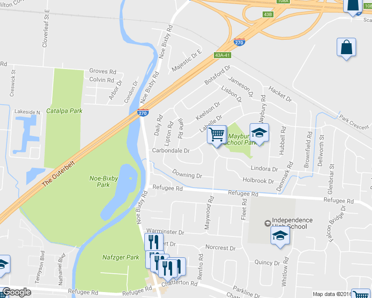 map of restaurants, bars, coffee shops, grocery stores, and more near 4880 Carbondale Drive in Columbus