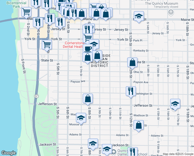 map of restaurants, bars, coffee shops, grocery stores, and more near 811 Payson Avenue in Quincy