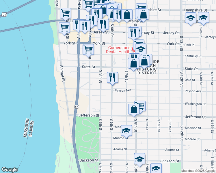 map of restaurants, bars, coffee shops, grocery stores, and more near 515-599 Payson Ave in Quincy