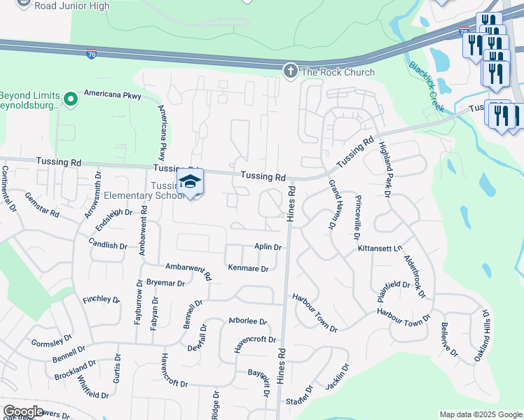 map of restaurants, bars, coffee shops, grocery stores, and more near 2870 Kengary Way in Reynoldsburg