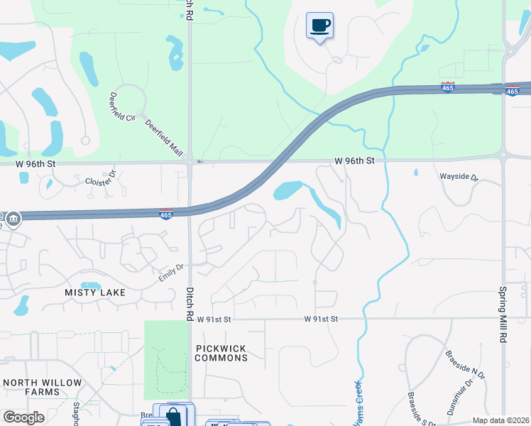 map of restaurants, bars, coffee shops, grocery stores, and more near 1133 Racquet Club North Drive in Indianapolis
