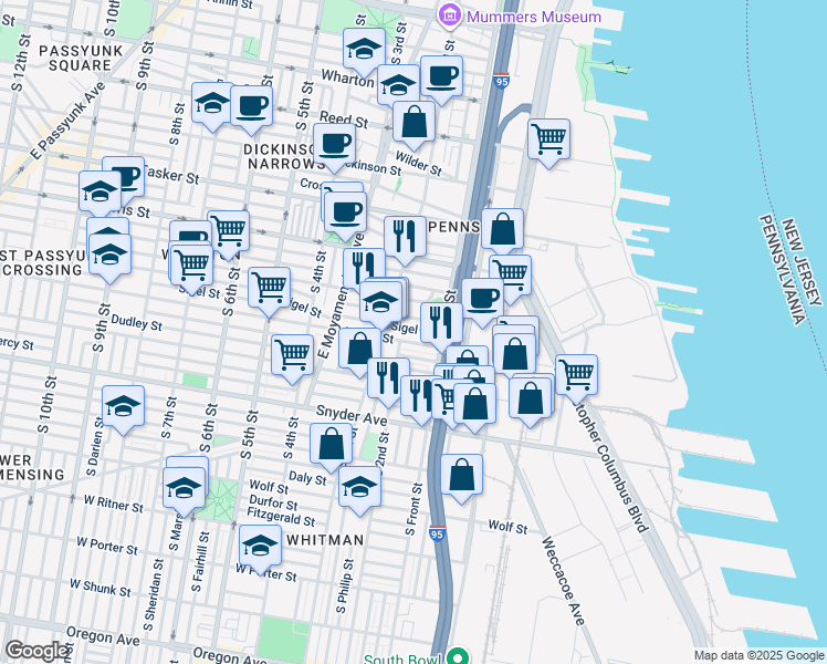 map of restaurants, bars, coffee shops, grocery stores, and more near 138 Sigel Street in Philadelphia