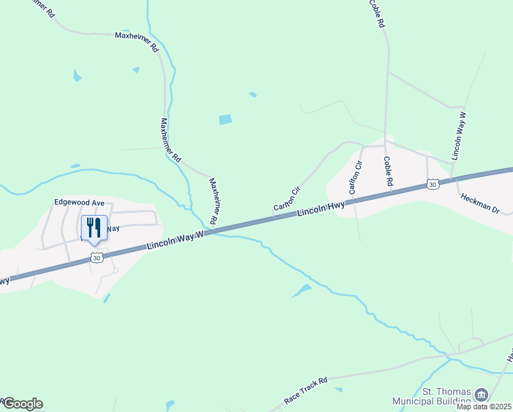 map of restaurants, bars, coffee shops, grocery stores, and more near 5425 Lincoln Way West in Saint Thomas