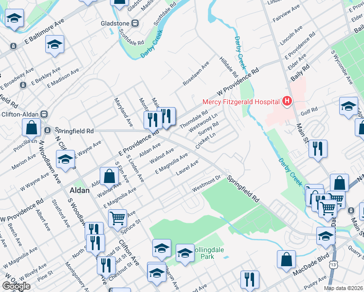 map of restaurants, bars, coffee shops, grocery stores, and more near 465 East Magnolia Avenue in Aldan