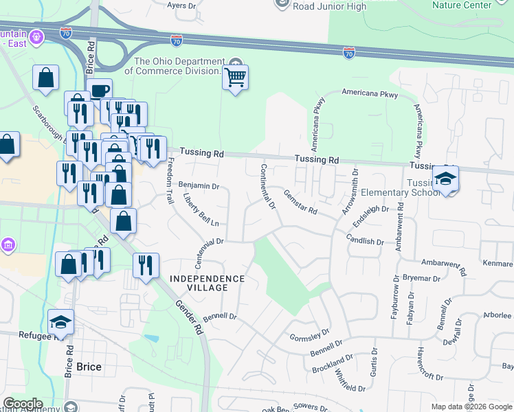 map of restaurants, bars, coffee shops, grocery stores, and more near 2888 Chatsworth Way in Reynoldsburg