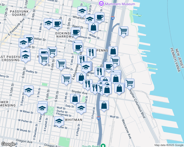 map of restaurants, bars, coffee shops, grocery stores, and more near 146 Sigel Street in Philadelphia