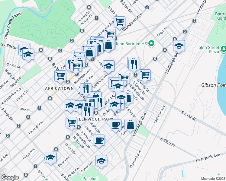 map of restaurants, bars, coffee shops, grocery stores, and more near in Philadelphia