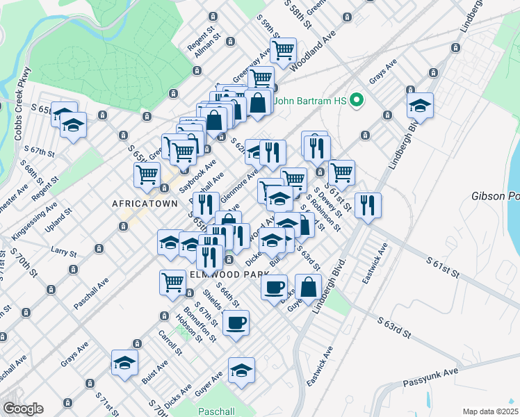 map of restaurants, bars, coffee shops, grocery stores, and more near in Philadelphia