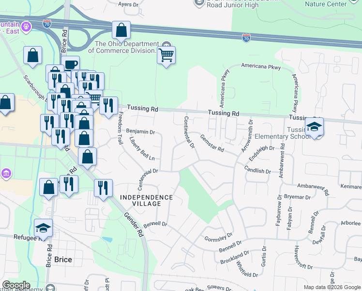 map of restaurants, bars, coffee shops, grocery stores, and more near 2888 Chatsworth Way in Reynoldsburg