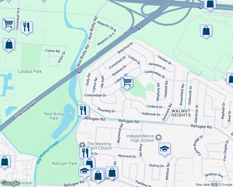 map of restaurants, bars, coffee shops, grocery stores, and more near 2607 Carbondale Place in Columbus