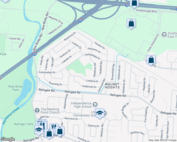 map of restaurants, bars, coffee shops, grocery stores, and more near 2633 Maybury Road in Columbus