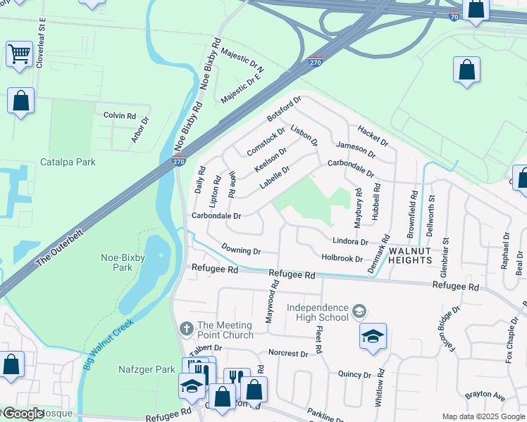 map of restaurants, bars, coffee shops, grocery stores, and more near 2607 Carbondale Place in Columbus