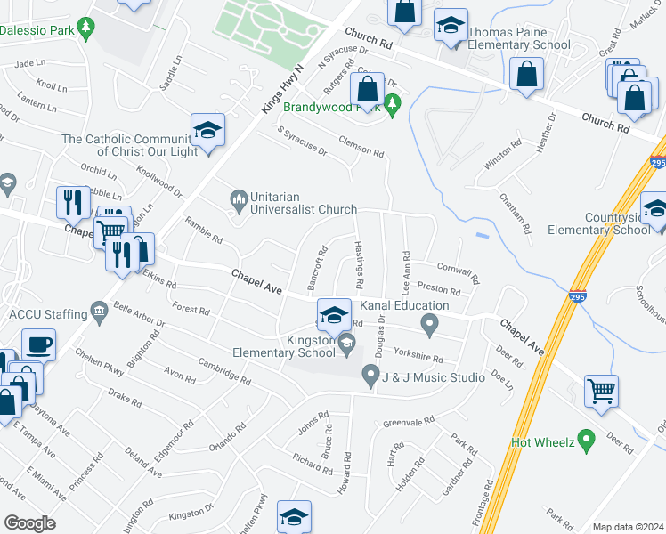 map of restaurants, bars, coffee shops, grocery stores, and more near 514 Salsbury Road in Cherry Hill