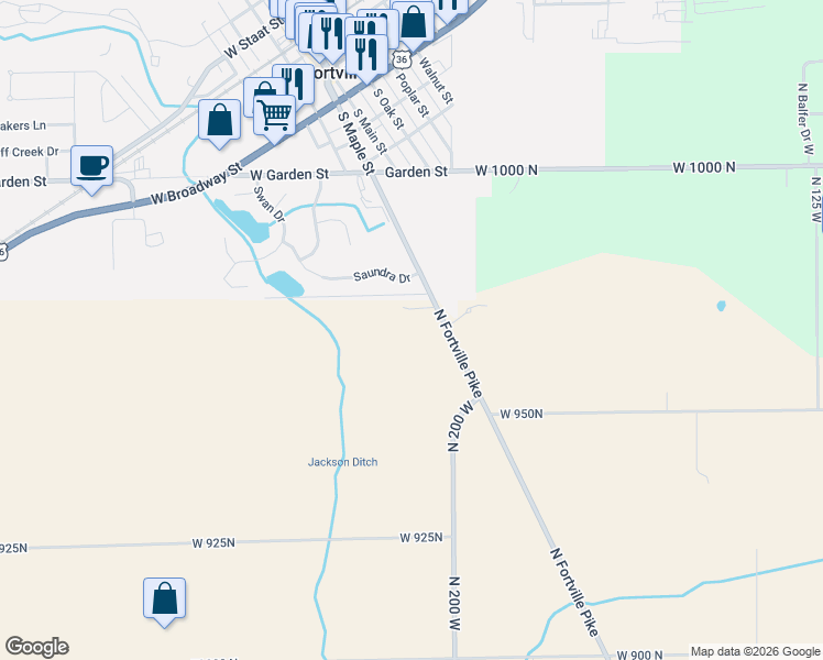 map of restaurants, bars, coffee shops, grocery stores, and more near 9654 North Fortville Pike in Fortville