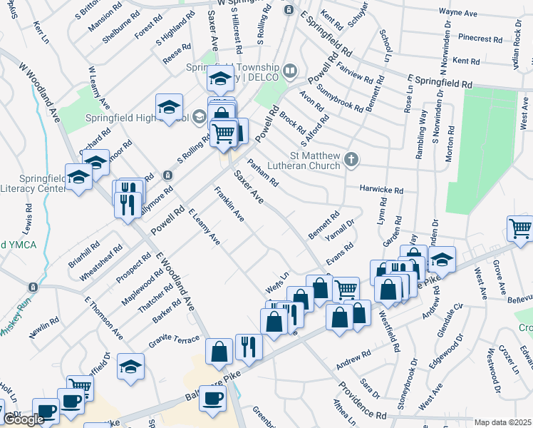 map of restaurants, bars, coffee shops, grocery stores, and more near 274 Saxer Avenue in Springfield