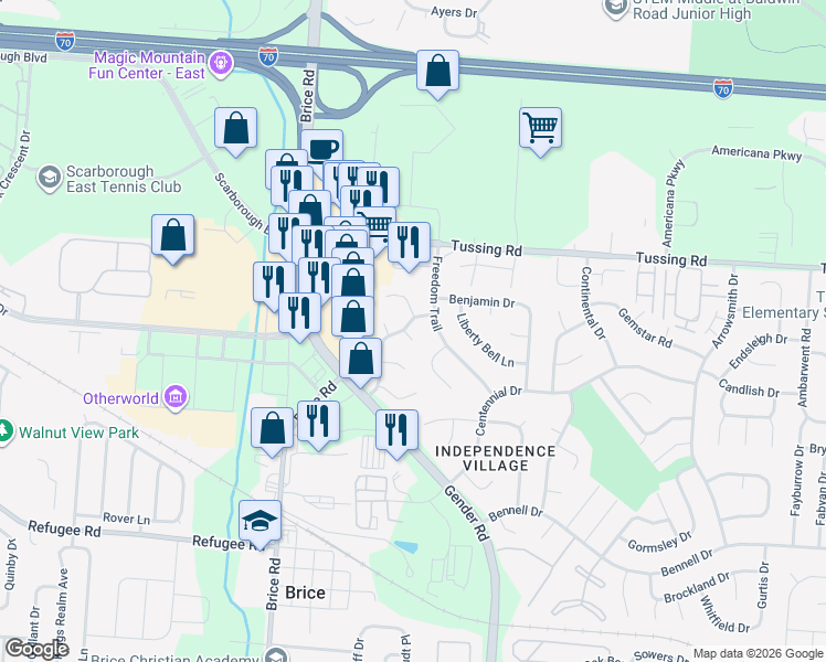 map of restaurants, bars, coffee shops, grocery stores, and more near 2837 Tannery Court in Reynoldsburg