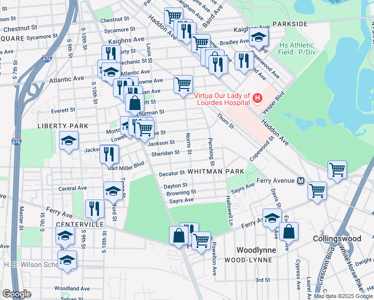 map of restaurants, bars, coffee shops, grocery stores, and more near 1277 Carl Miller Boulevard in Camden