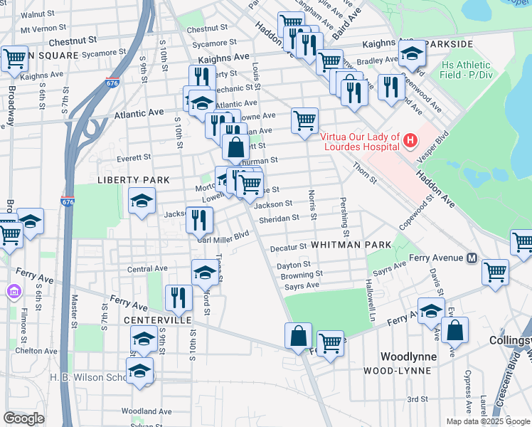 map of restaurants, bars, coffee shops, grocery stores, and more near 1229 Carl Miller Boulevard in Camden
