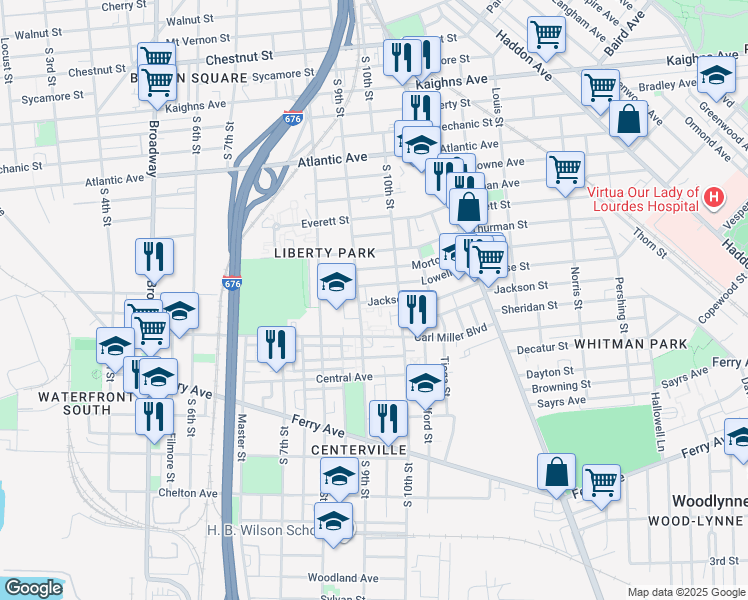 map of restaurants, bars, coffee shops, grocery stores, and more near 933 Carl Miller Boulevard in Camden