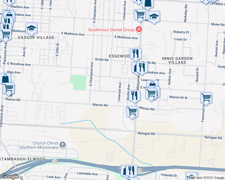 map of restaurants, bars, coffee shops, grocery stores, and more near 959 Reeb Avenue in Columbus