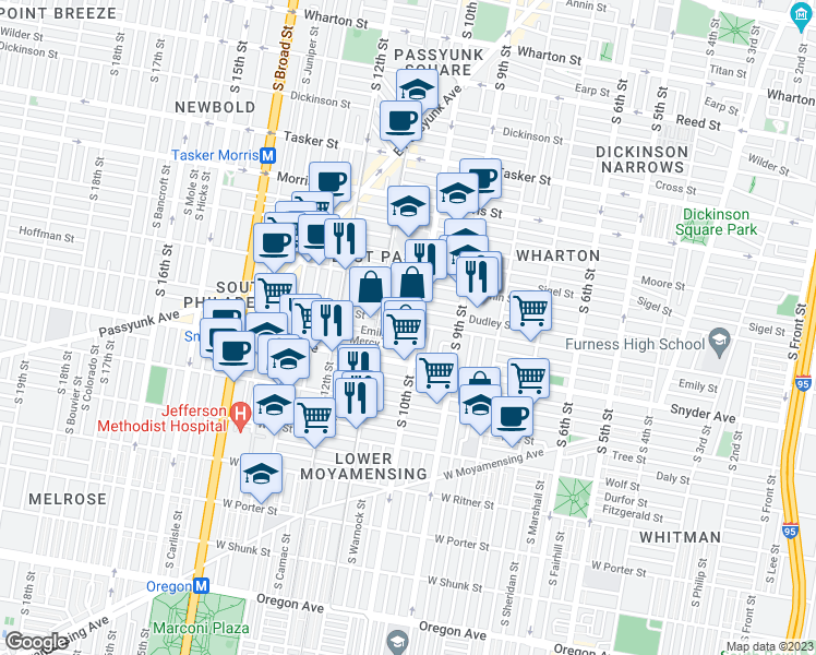 map of restaurants, bars, coffee shops, grocery stores, and more near 1006 McKean Street in Philadelphia