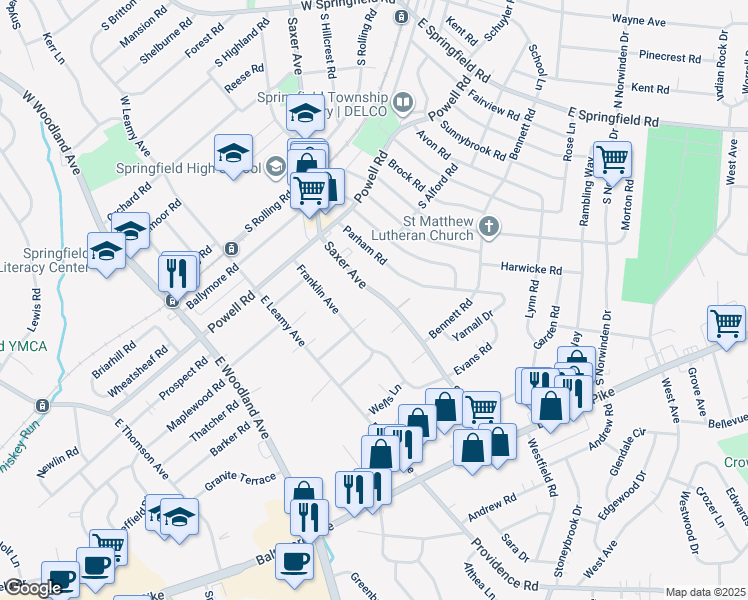 map of restaurants, bars, coffee shops, grocery stores, and more near 274 Saxer Avenue in Springfield