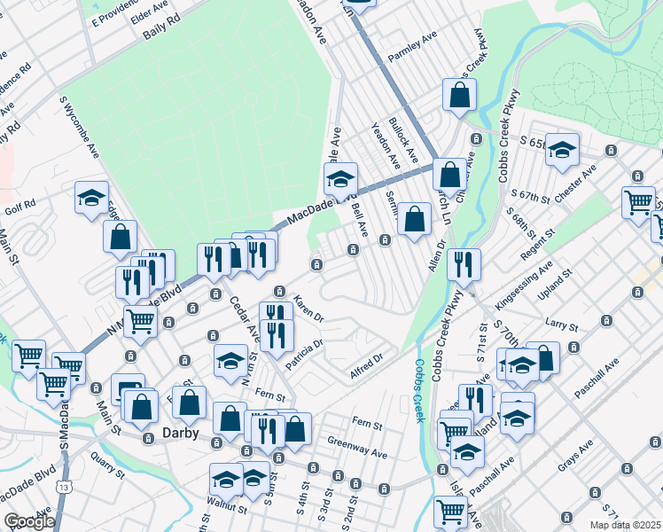map of restaurants, bars, coffee shops, grocery stores, and more near 424 Chester Avenue in Yeadon