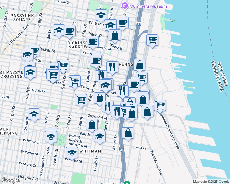 map of restaurants, bars, coffee shops, grocery stores, and more near 139 Sigel Street in Philadelphia