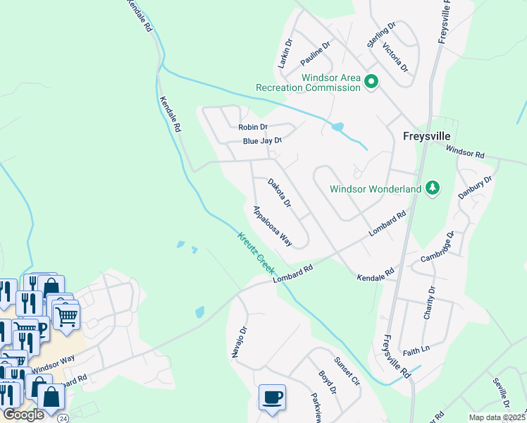 map of restaurants, bars, coffee shops, grocery stores, and more near 420 Appaloosa Way in Red Lion