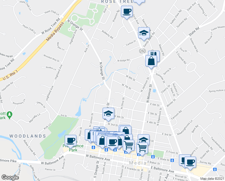 map of restaurants, bars, coffee shops, grocery stores, and more near 148 West 6th Street in Chester
