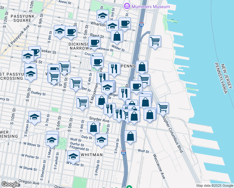 map of restaurants, bars, coffee shops, grocery stores, and more near 139 Sigel Street in Philadelphia