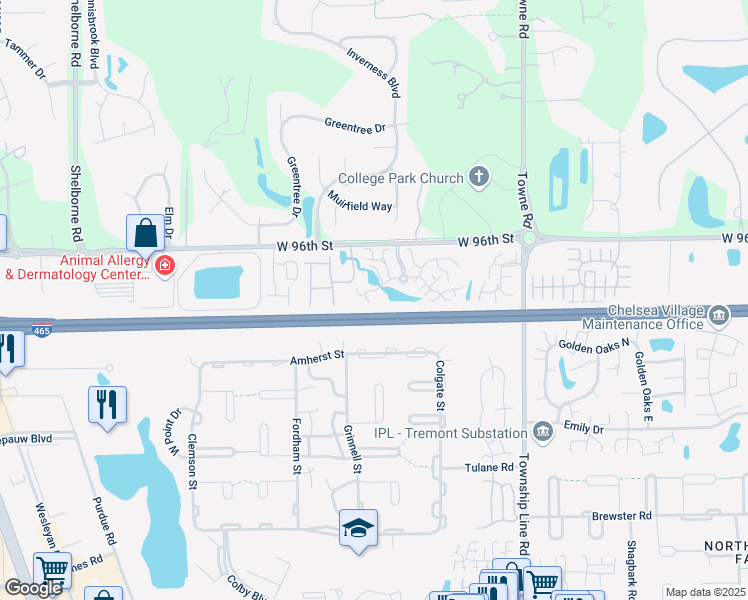 map of restaurants, bars, coffee shops, grocery stores, and more near 2755 Lakeshire Lane in Indianapolis