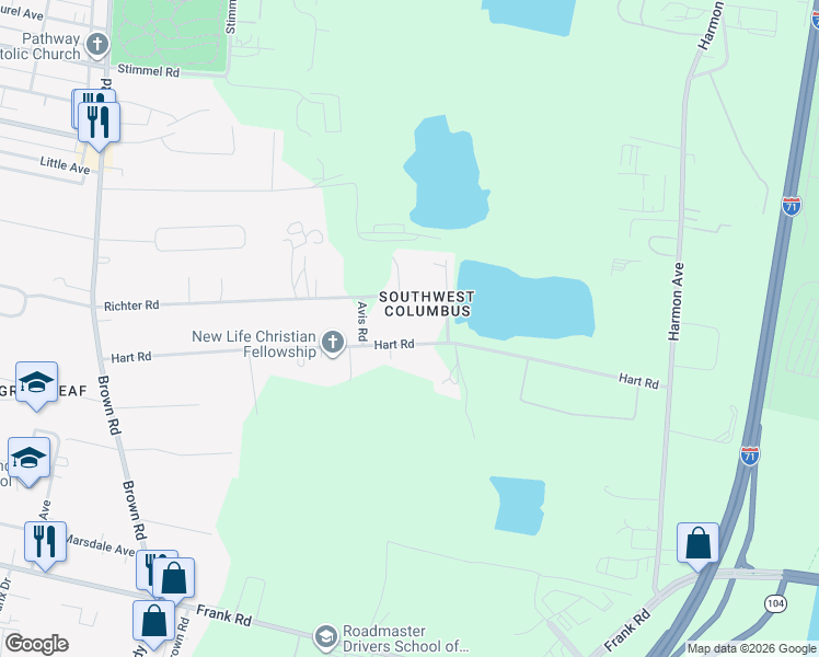 map of restaurants, bars, coffee shops, grocery stores, and more near 913 Hart Road in Columbus