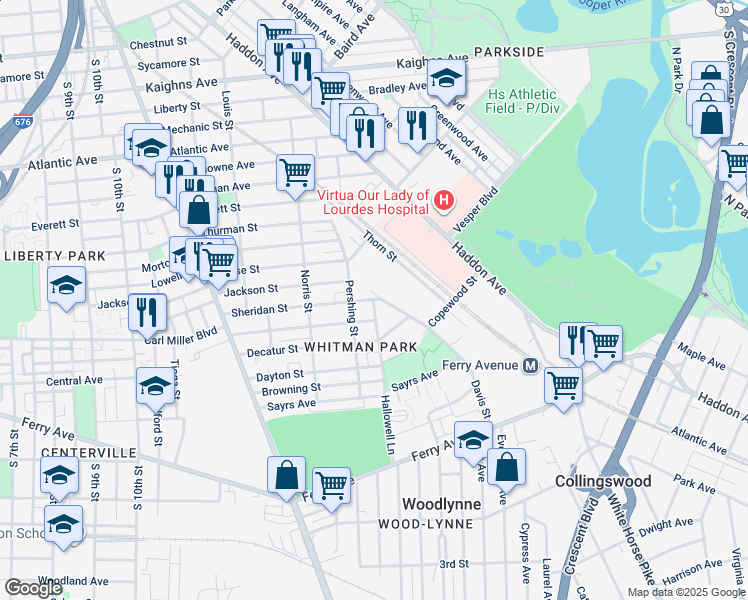 map of restaurants, bars, coffee shops, grocery stores, and more near 1412 Carl Miller Boulevard in Camden