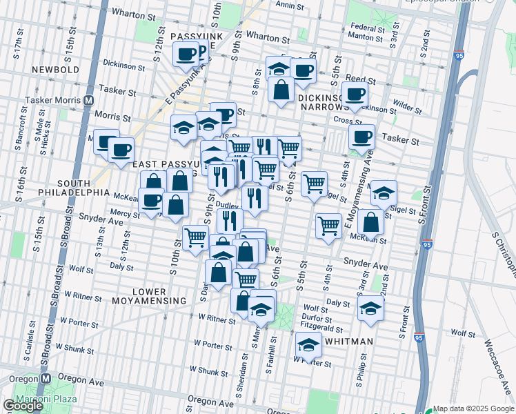 map of restaurants, bars, coffee shops, grocery stores, and more near in Philadelphia