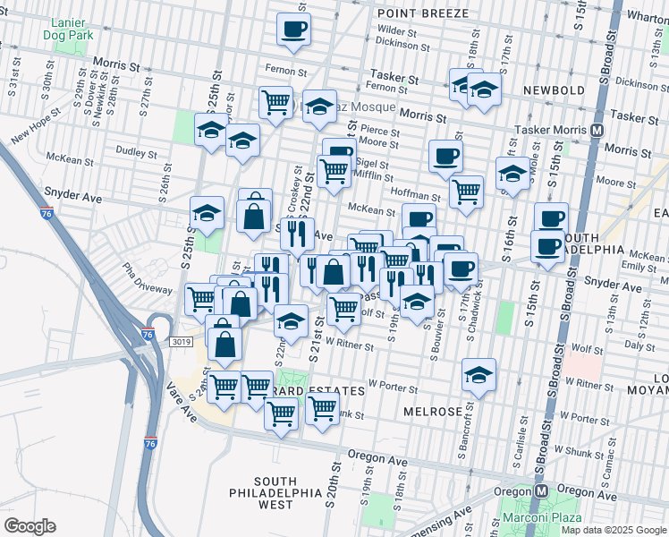 map of restaurants, bars, coffee shops, grocery stores, and more near in Philadelphia