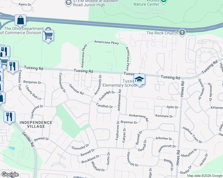 map of restaurants, bars, coffee shops, grocery stores, and more near 6969 Endsleigh Drive in Reynoldsburg