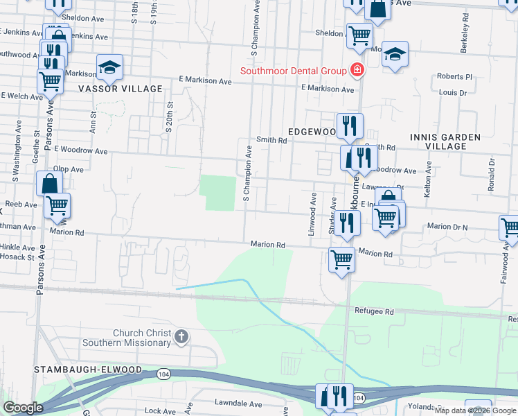 map of restaurants, bars, coffee shops, grocery stores, and more near 905 Reeb Avenue in Columbus