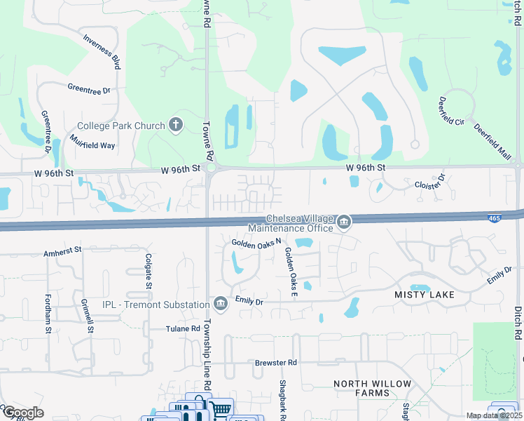 map of restaurants, bars, coffee shops, grocery stores, and more near 2168 Golden Oaks North in Indianapolis