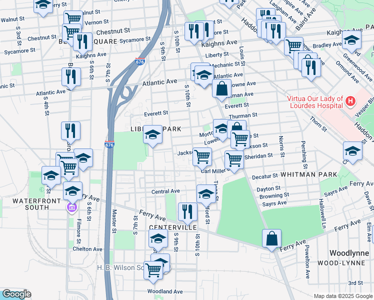 map of restaurants, bars, coffee shops, grocery stores, and more near 946 Morton Street in Camden