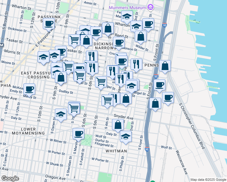 map of restaurants, bars, coffee shops, grocery stores, and more near 1814 South 4th Street in Philadelphia