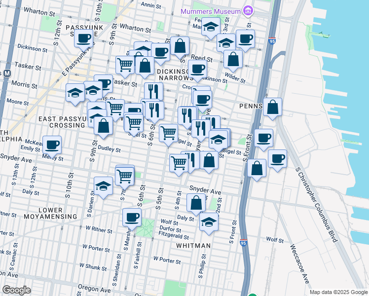 map of restaurants, bars, coffee shops, grocery stores, and more near in Philadelphia