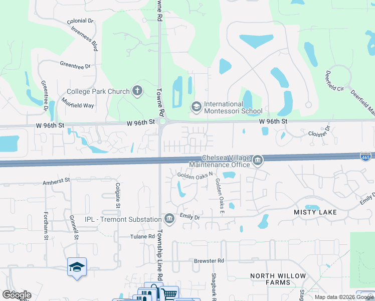 map of restaurants, bars, coffee shops, grocery stores, and more near 2275 Colfax Lane in Indianapolis