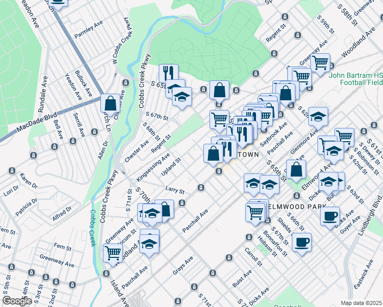 map of restaurants, bars, coffee shops, grocery stores, and more near in Philadelphia