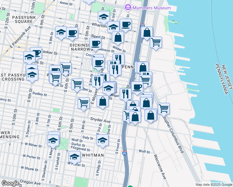 map of restaurants, bars, coffee shops, grocery stores, and more near 142 McClellan Street in Philadelphia