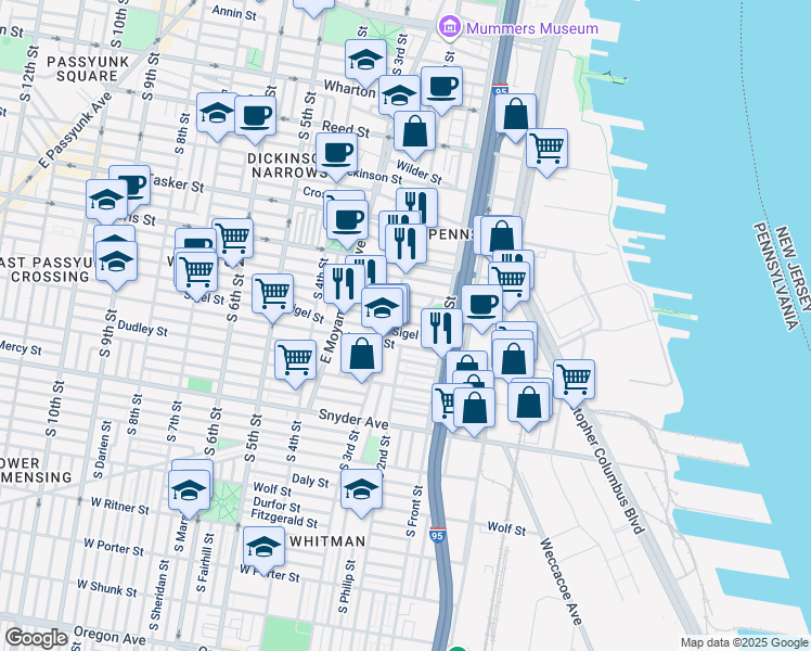 map of restaurants, bars, coffee shops, grocery stores, and more near 150 McClellan Street in Philadelphia
