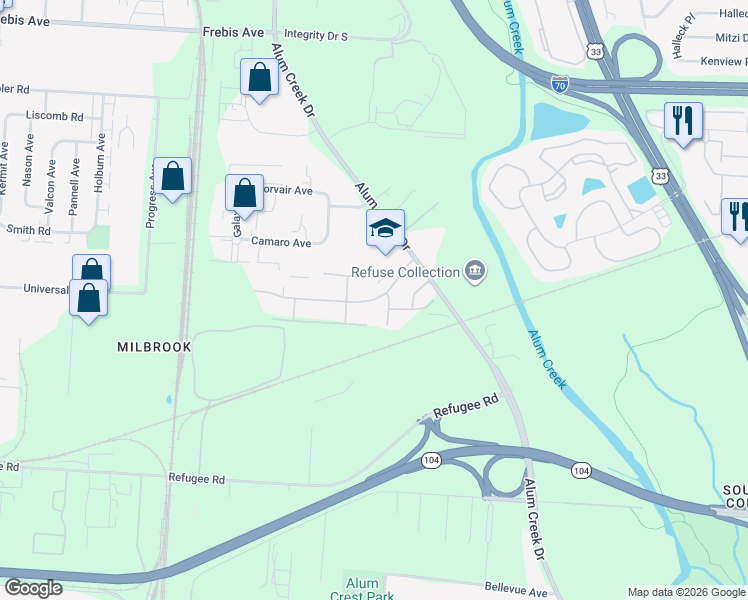map of restaurants, bars, coffee shops, grocery stores, and more near 2125 Winslow Drive in Columbus